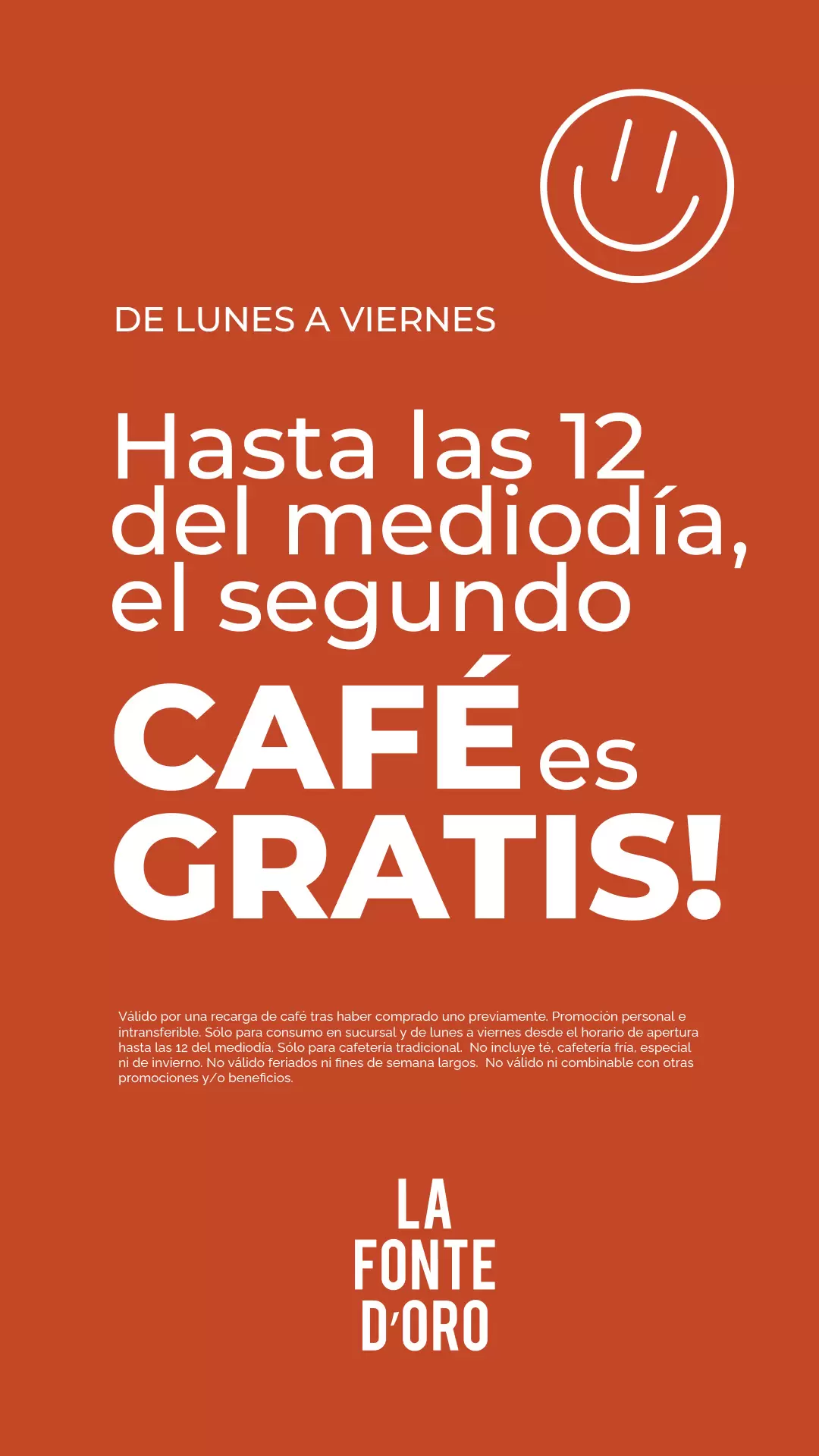 Hasta las 12 del mediodía EL SEGUNDO CAFÉ ES GRATIS!